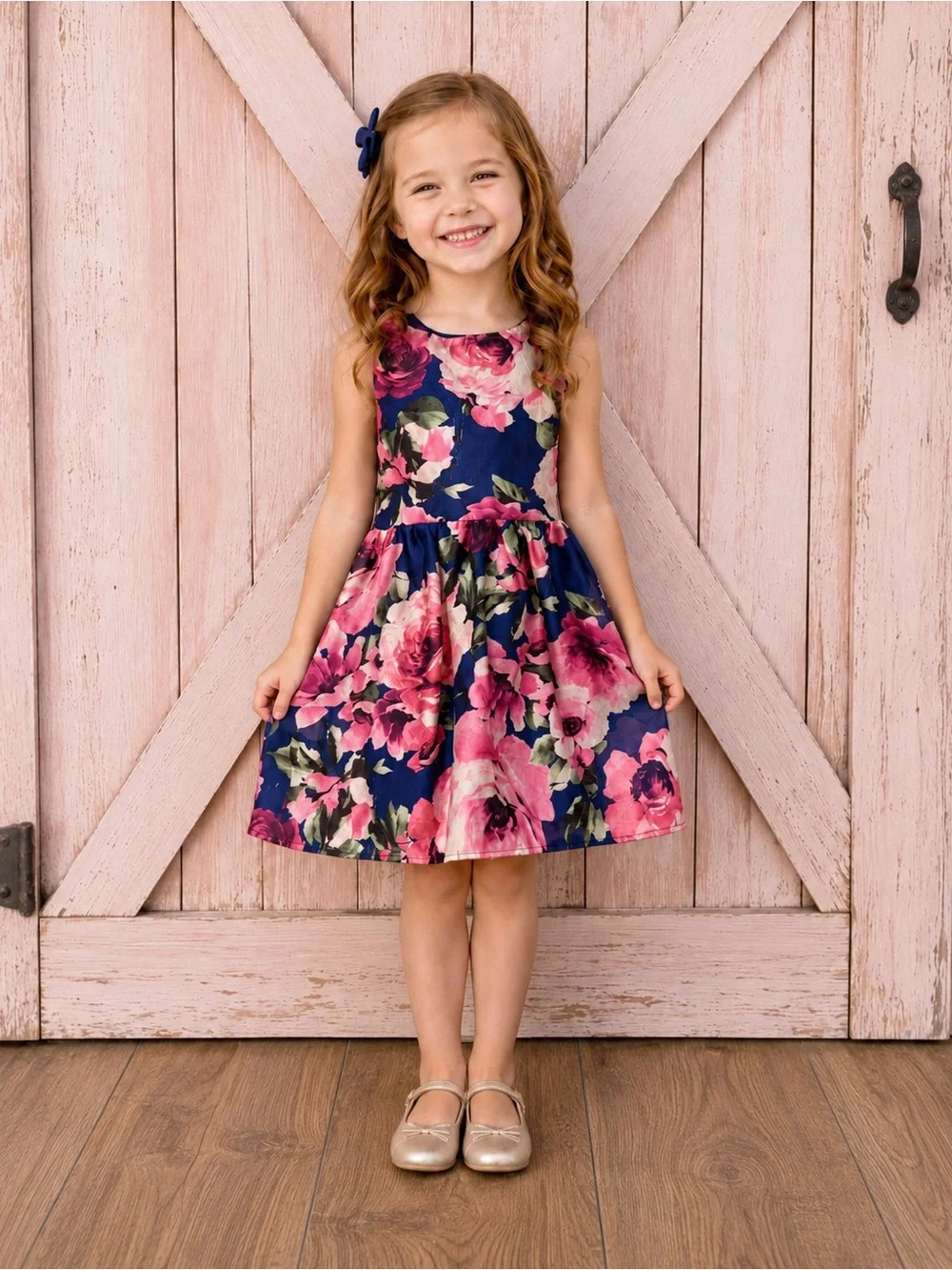 GB Girls Floral Dress Size 5 Navy Pink Church Easter Wedding Party